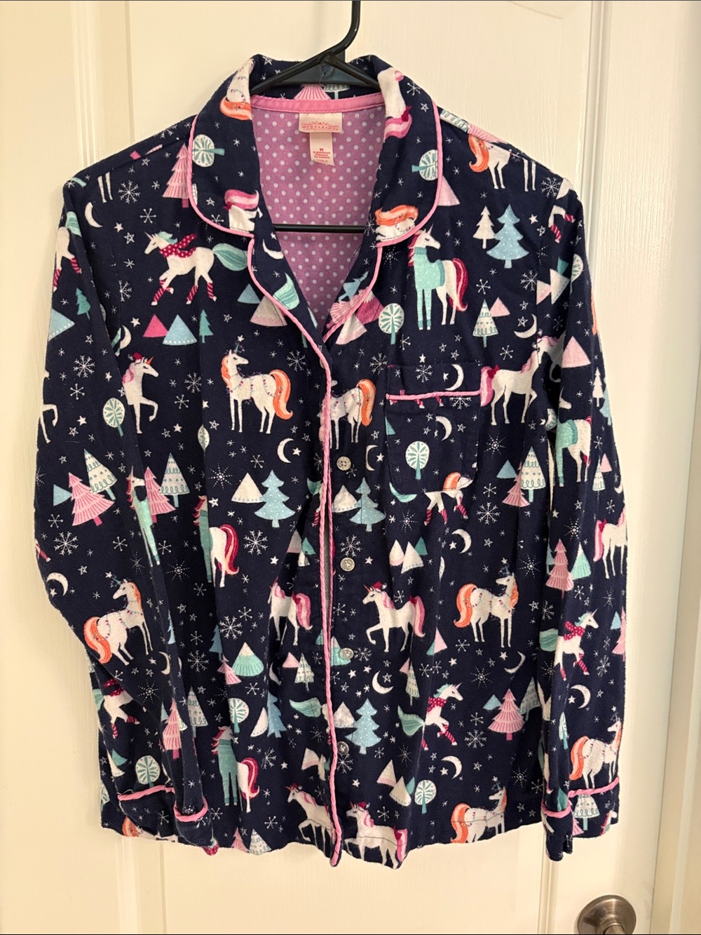 Wondershop Navy Unicorn Print Pajama Top with Pink Trim